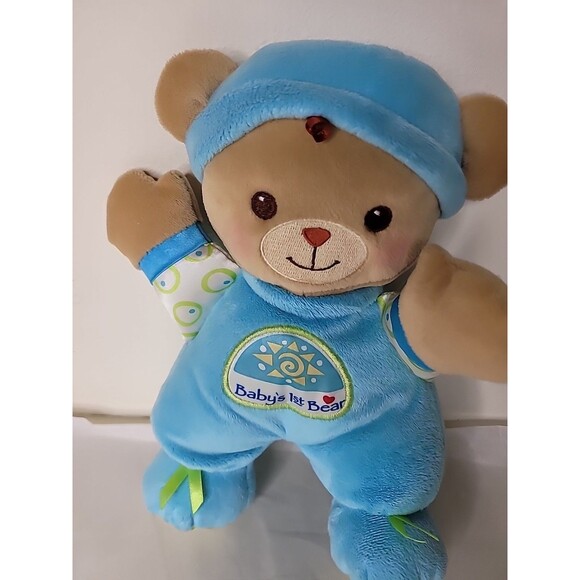 Fisher Price Baby's 1st First Teddy Bear 11" Blue Lovey Plush Toy Boy Rattle - Picture 2 of 16